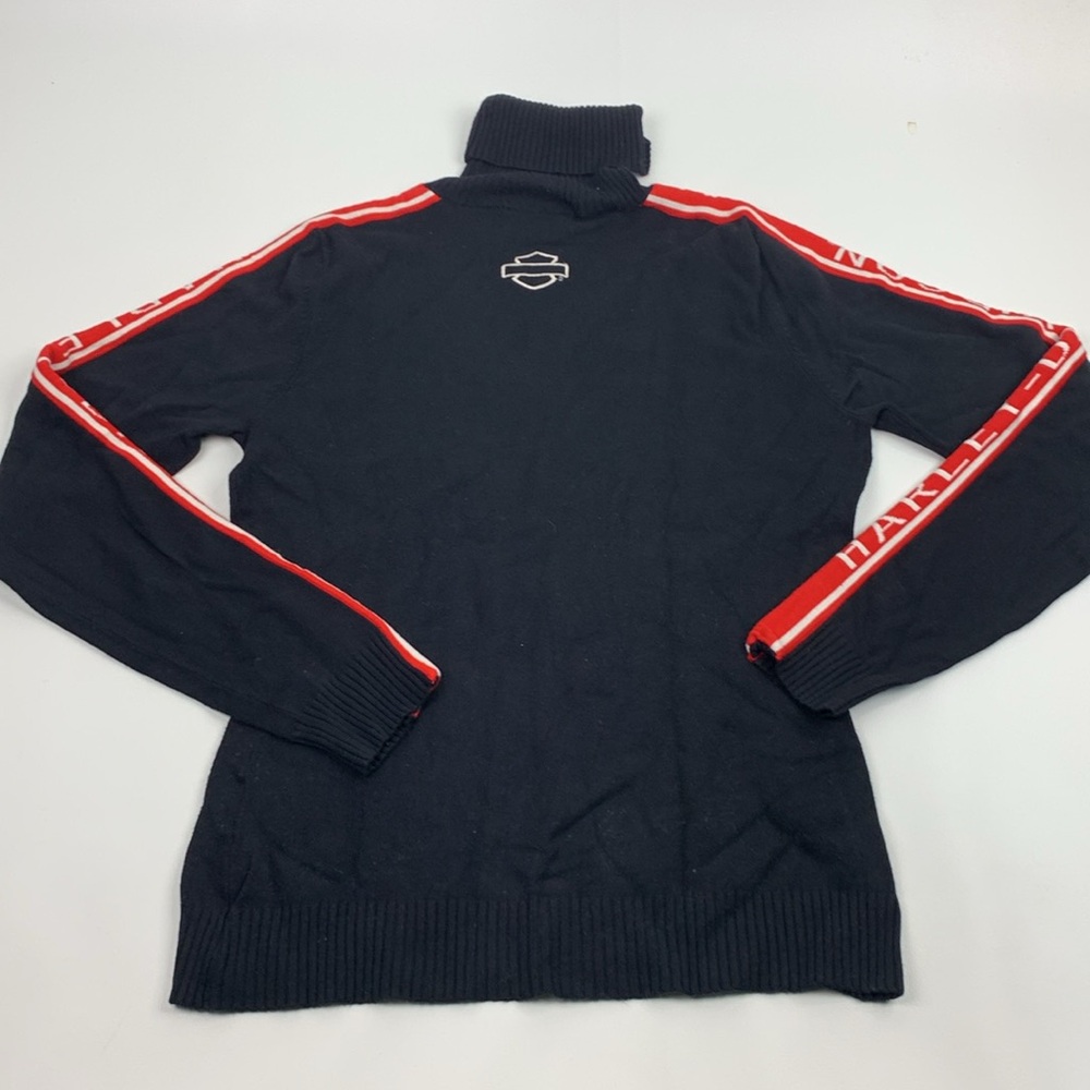 Harley-Davidson Black Turtleneck Sweater with Red Logo HD Sleeves Size Medium